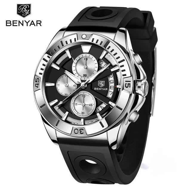 BENYAR 5180 Chronograph Quartz Watch — 43mm, Calendar, 3BAR