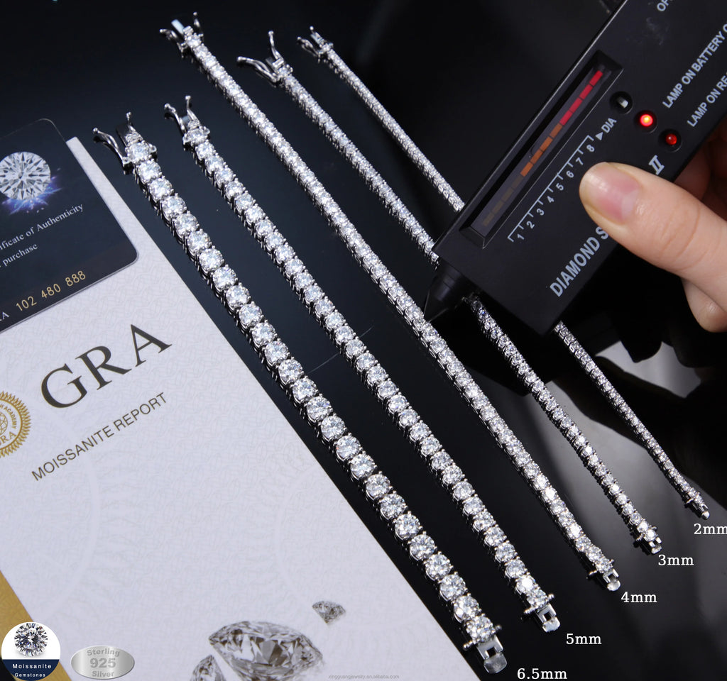Lowest Price Moissanite Tennis Bracelet 2mm-6.5mm in Stock 925 Silver Men Women Hip Hop Bracelet VVS Moissanite Tennis Bracelet