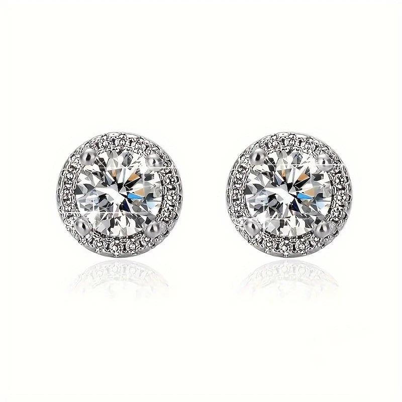 A Pair of 2-Carat ZIRCON Stud Earrings-Mature Style,ZIRCON Earrings,Suitable for Men and Women'S Natural Round