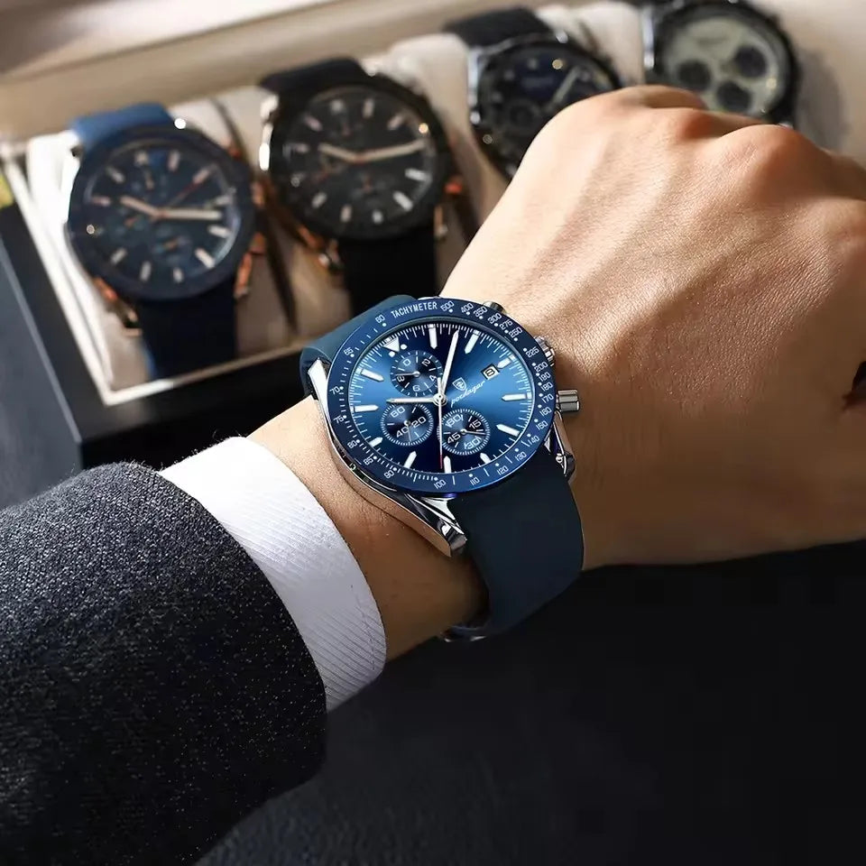 POEDAGAR 988 Chronograph Quartz Watch — 44mm Oval, Leather or Silicone