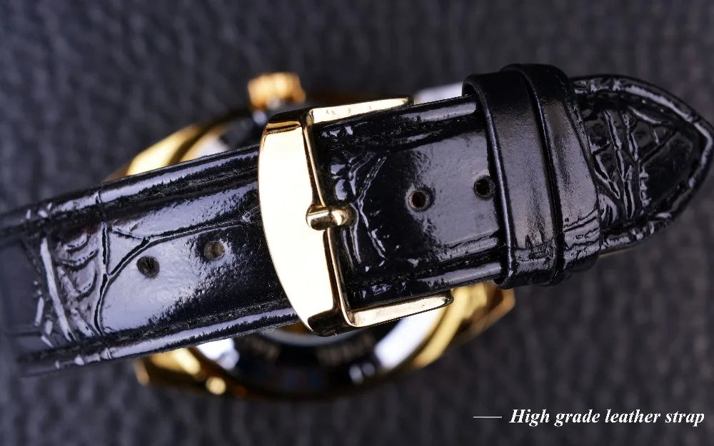Winner Fashion Gold Oval Watch — Japan Movement, Auto Date, Backlight