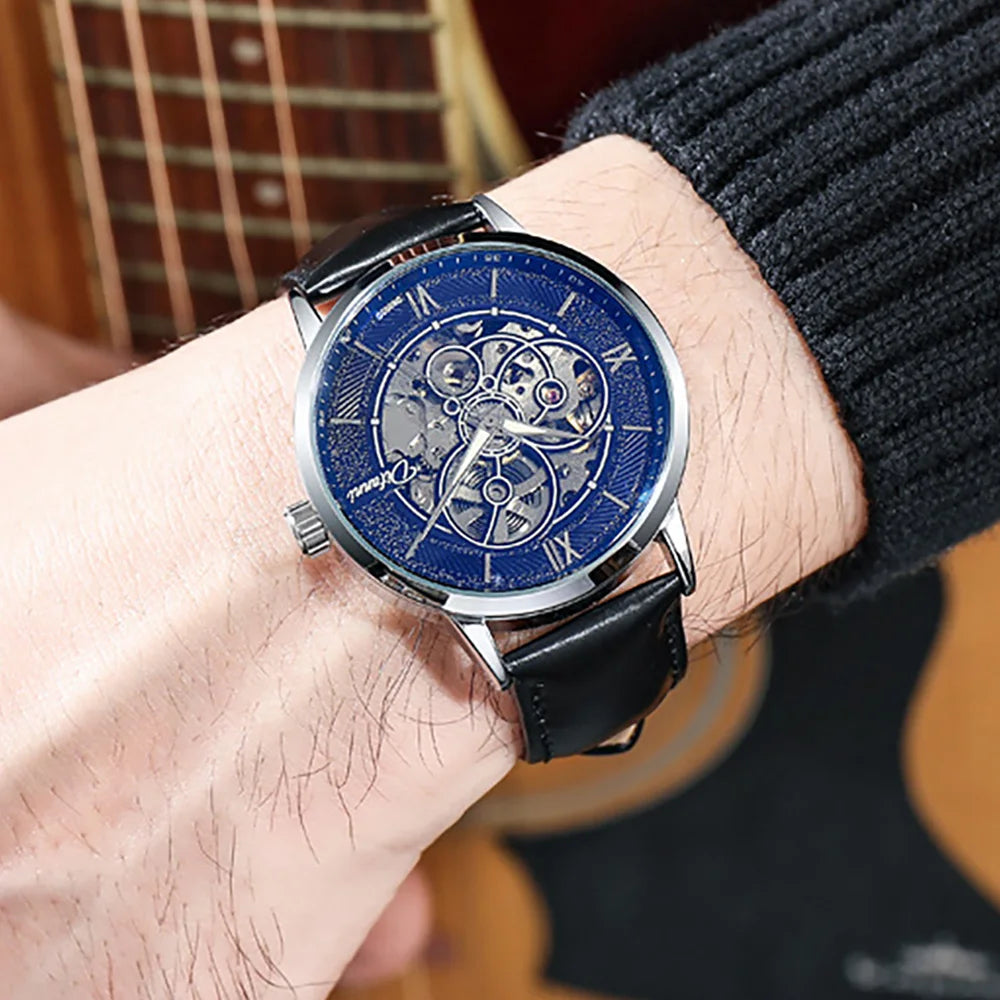 Men's Skeleton Automatic Watch — Leather or Milanese Mesh Band, 41mm