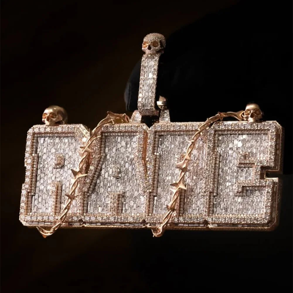 Factory Custom Fashion Jewelry 925 Sterling Silver Round&Baguette Cut VVS Moissanite Hip Hop Big Initial R 3D Letter Pendant