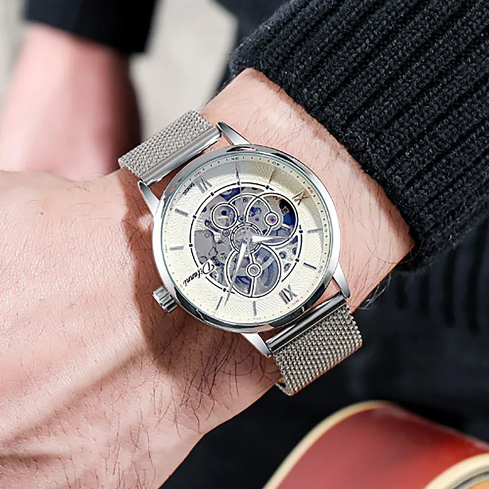Men's Skeleton Automatic Watch — Leather or Milanese Mesh Band, 41mm