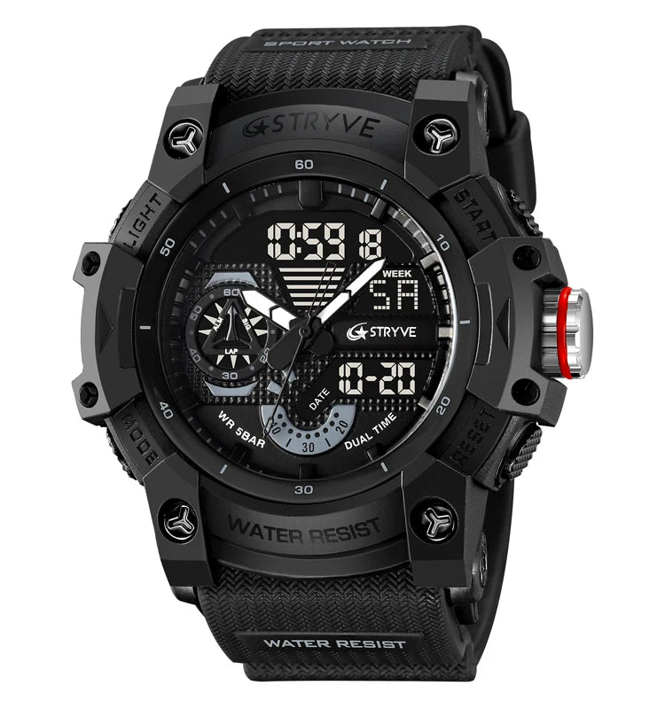 STRYVE LED Digital Watch — 52.5mm, Transparent, 5BAR, Alarm, Stopwatch