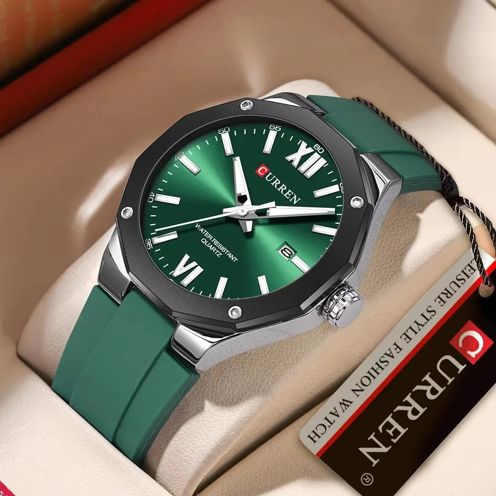 CURREN 8465 Business Silicone Quartz Watch — 42mm, Day/Date, Luminous