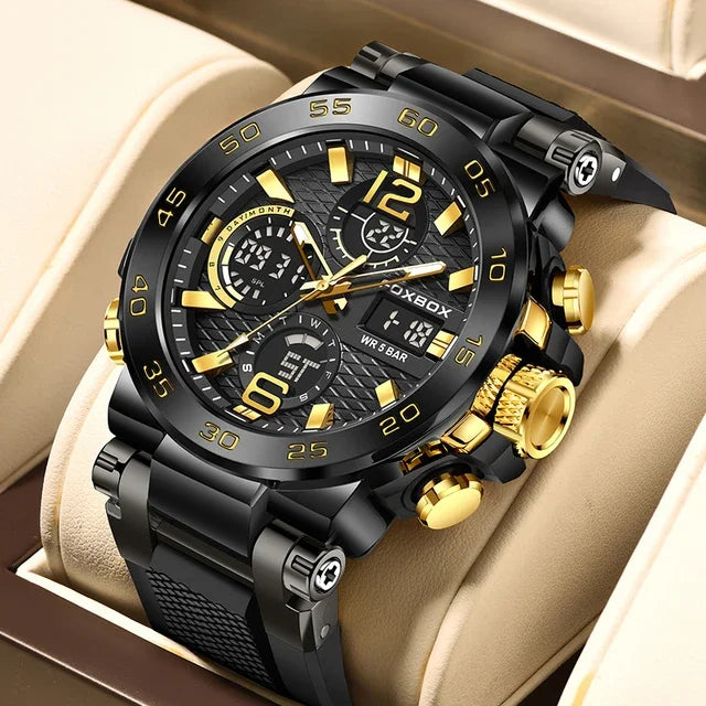FB0033 Fashion LCD Double Display Wristwatch Luminous Sport Quartz Digital Watch Waterproof Men Clock Relogio Masculino