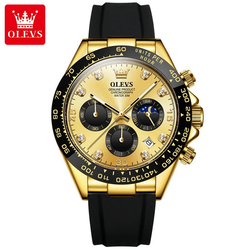 OLEVS 2875 CITIZEN Quartz Watch — 41.5mm, Day/Date, Silicone Strap