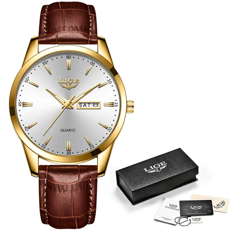 LIGE LG8970 Sample Calendar Chronograph Watch Fashion Men Wristwatches Charm Leather Strap Luxury Quartz Watches Montres Homme