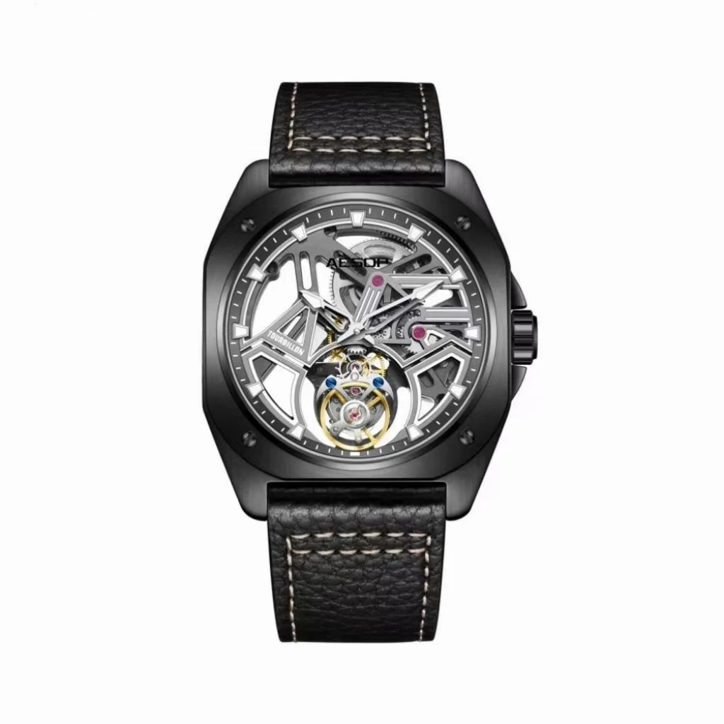 Luxury Hollow Skeleton Tourbillon Watch — 42.5mm, Sapphire Crystal, Leather