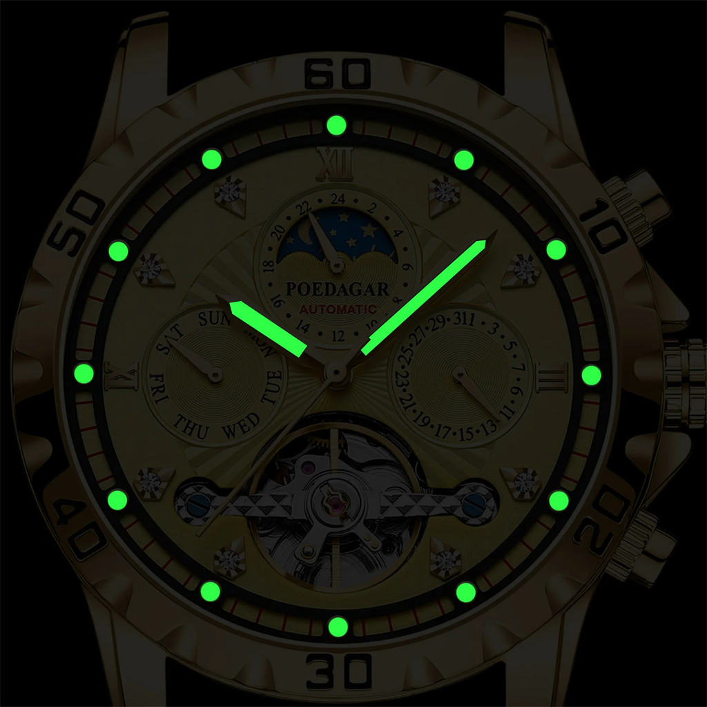 POEDAGAR 1412 Automatic Business Watch — 43mm, Stainless, Luminous