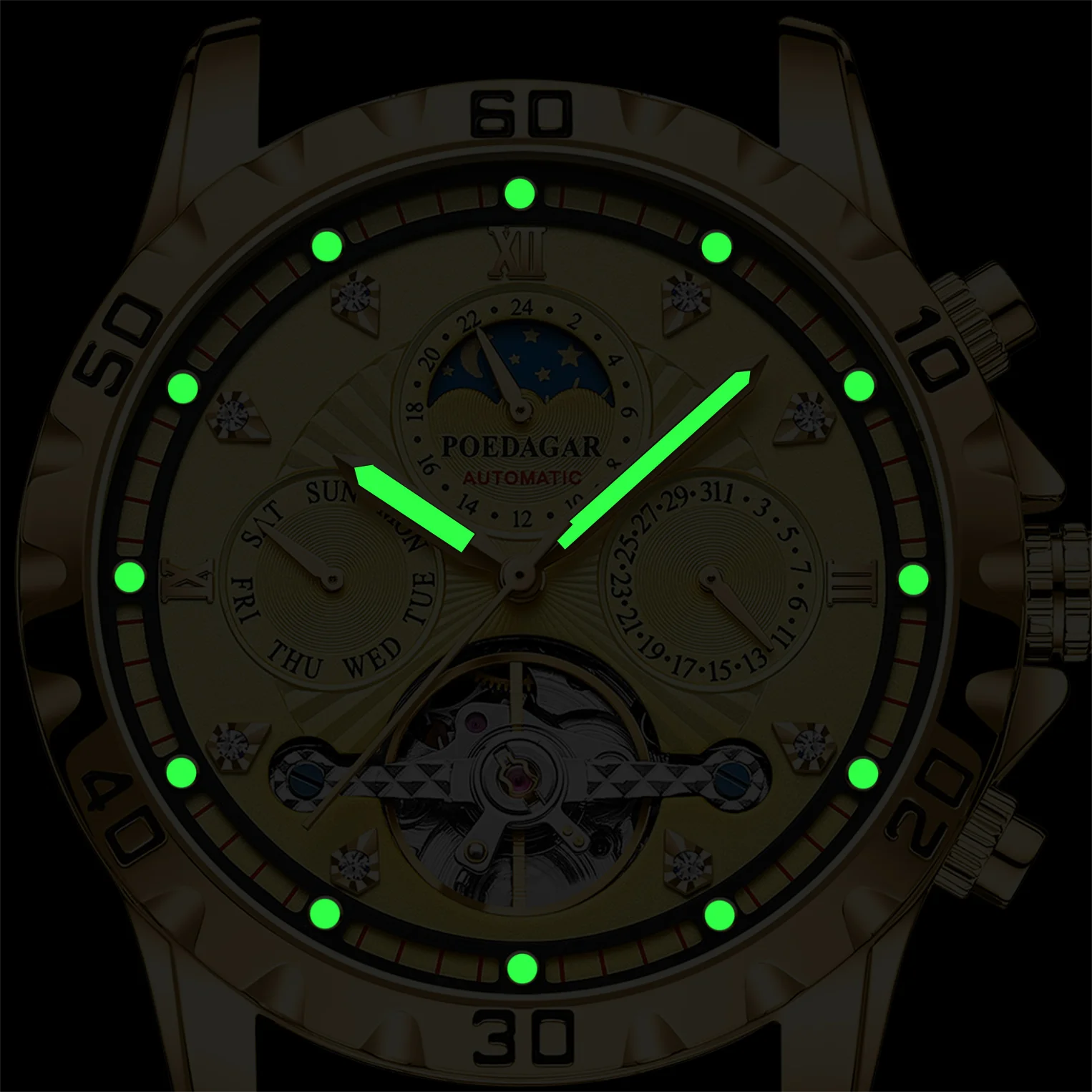 POEDAGAR 1412 Automatic Business Watch — 43mm, Stainless, Luminous