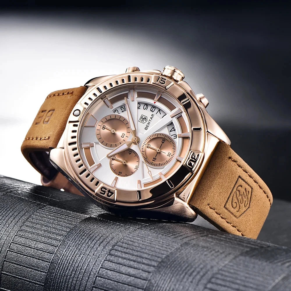 BENYAR 5180 Chronograph Quartz Watch — 43mm, Calendar, 3BAR