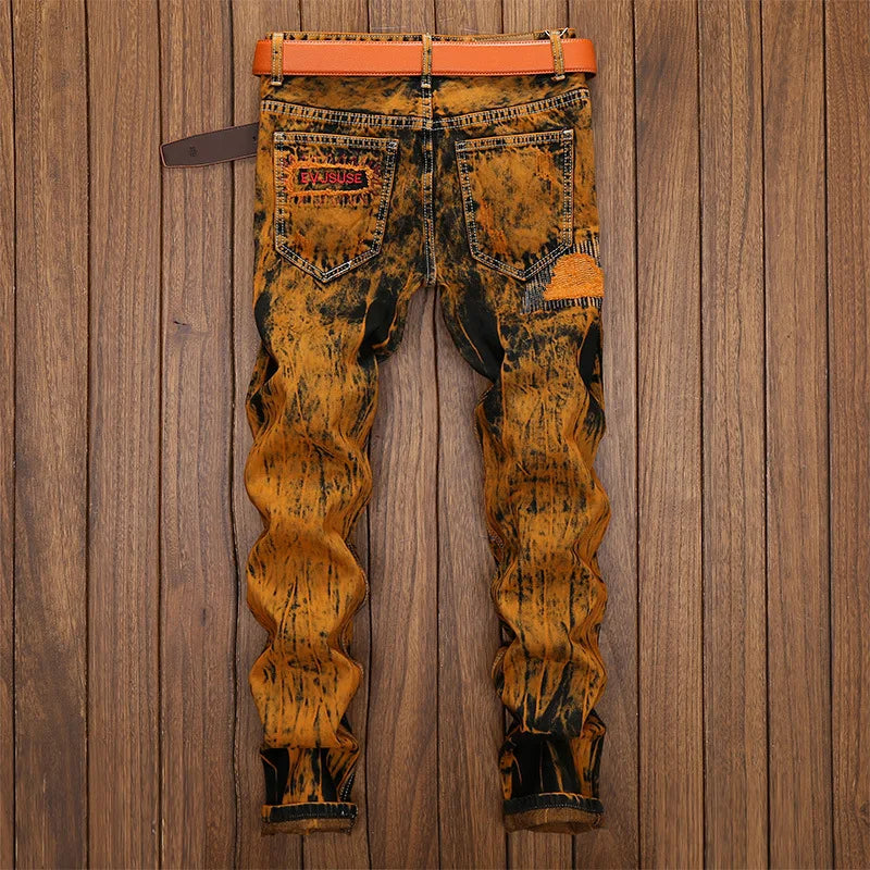Retro Hole Design Jeans Pant for Men Stylish Pants Men Jeans Tapered Mens Designer Jeans