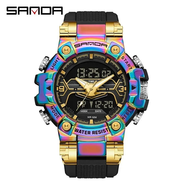 Sanda 3186 Digital Analog Sport Watch — 55mm, 5BAR, TPU Strap