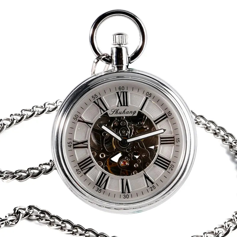 SHUHANG Automatic Mechanical Pocket Watch — Roman Numerals, Chain