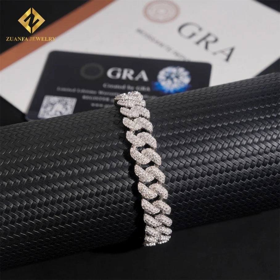 High End 10mm Moissanite Cuban Bracelet 925 Silver Fine Jewelry Iced Out Bracelet Hip Hop Moissanite Bracelet
