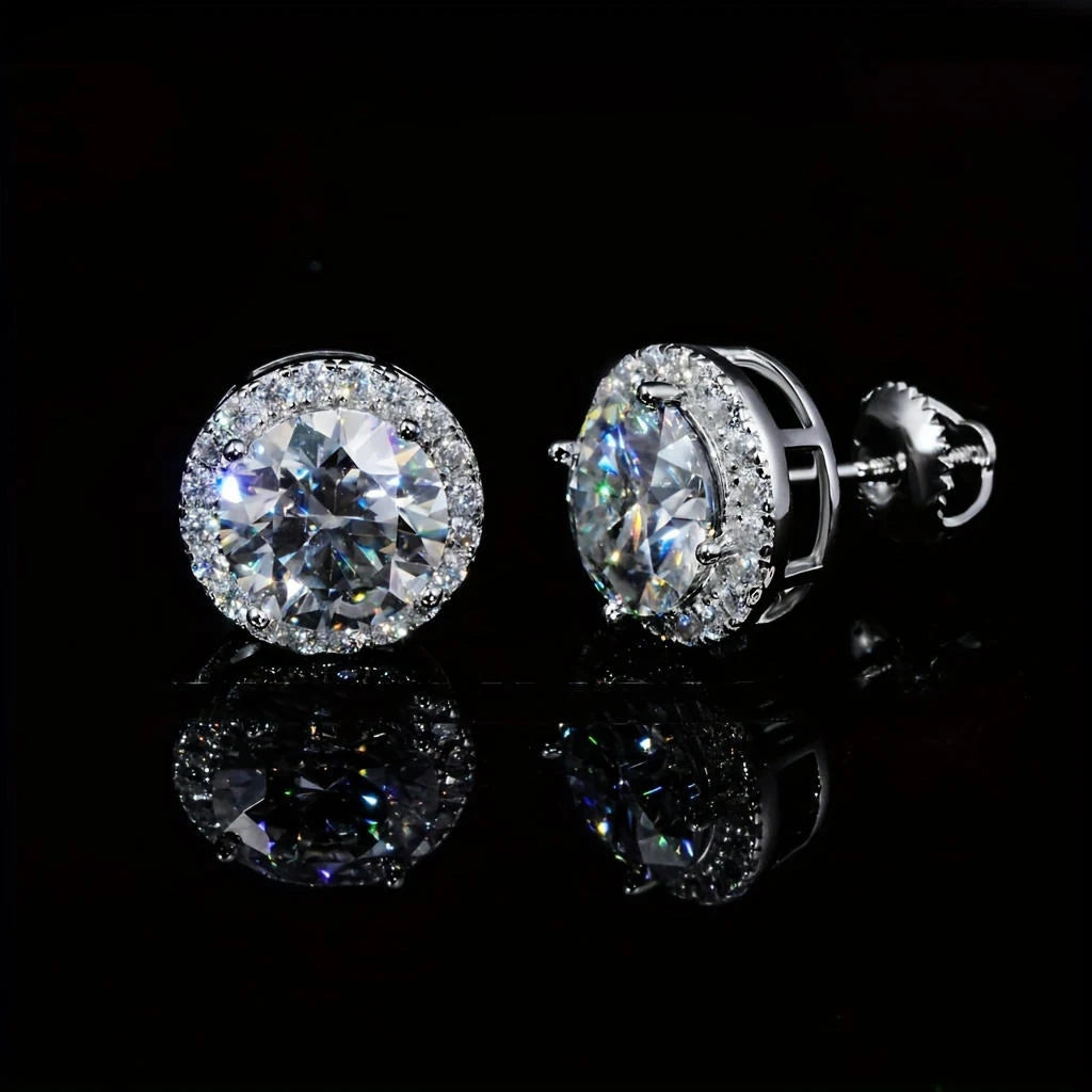 A Pair of 2-Carat ZIRCON Stud Earrings-Mature Style,ZIRCON Earrings,Suitable for Men and Women'S Natural Round