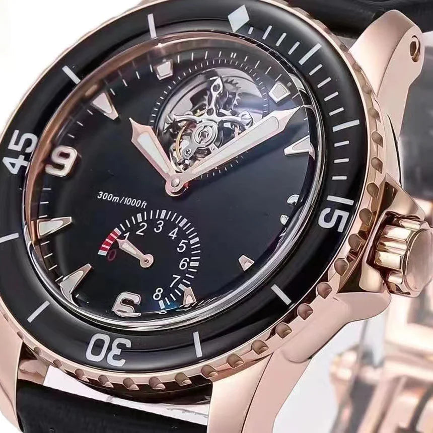 Luxury 18K Rose Gold Tourbillon Diver — 8-Day Reserve, 30BAR, 45mm