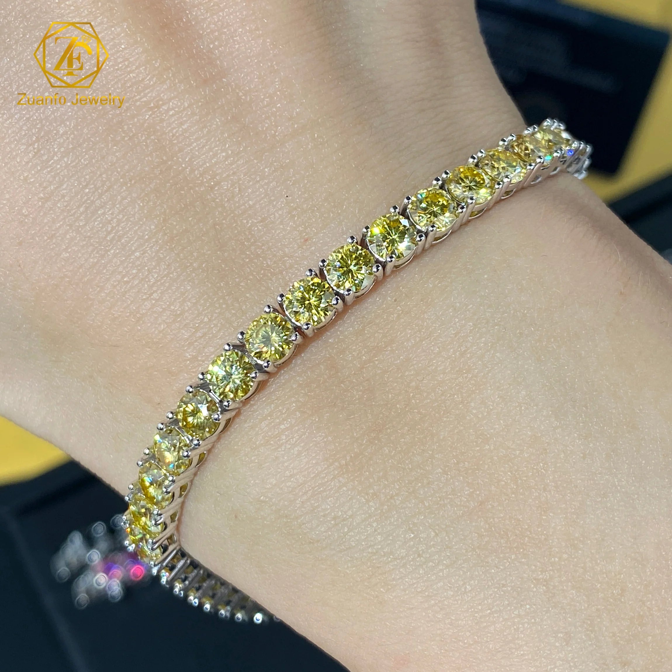 2026 Customizable 925 Sterling Silver Tennis Bracelet Blue-Pink-Yellow-Black-Blue-Green Moissanite Jewelry Gold Plated Gift
