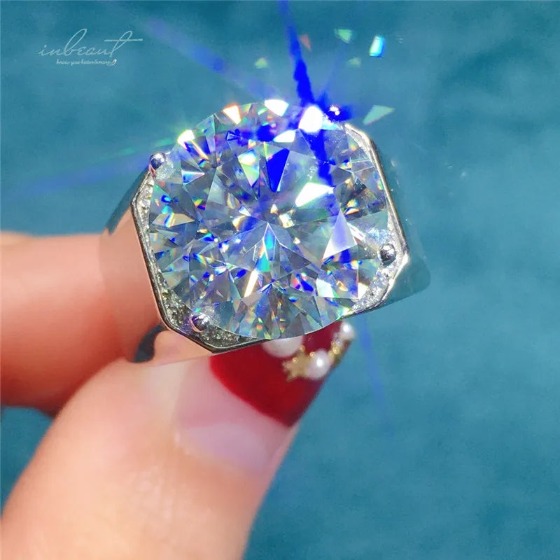 New Arrival Silver 925 Original 10 Carat Brilliant Cut Diamond Test Past D Color White Moissanite Ring for Men Fine Jewelry
