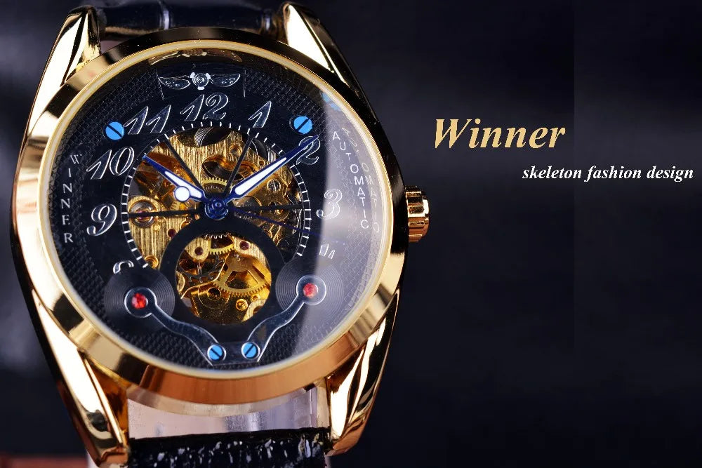 Winner Fashion Gold Oval Watch — Japan Movement, Auto Date, Backlight