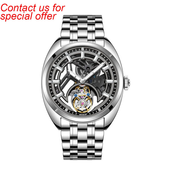 Fashion Gifts Aesop 7062 Skeleton Luminous Sapphire Crystal Tourbillon Mechanical Watch Men  Diamond Tourbillon Watches for Men