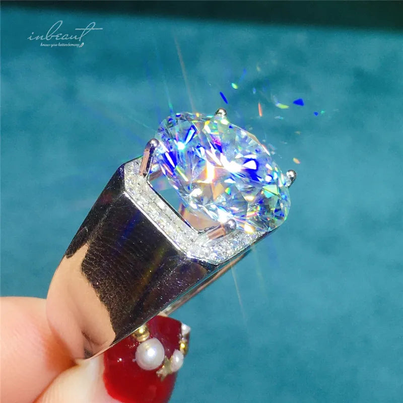 New Arrival Silver 925 Original 10 Carat Brilliant Cut Diamond Test Past D Color White Moissanite Ring for Men Fine Jewelry