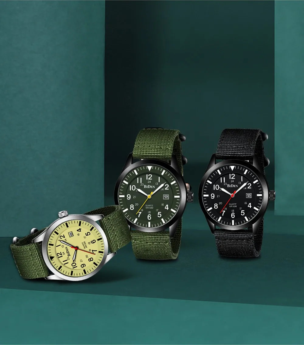 BIDEN 0321 NATO Nylon Quartz Watch — 42mm, 5BAR, Day/Date, Chronograph
