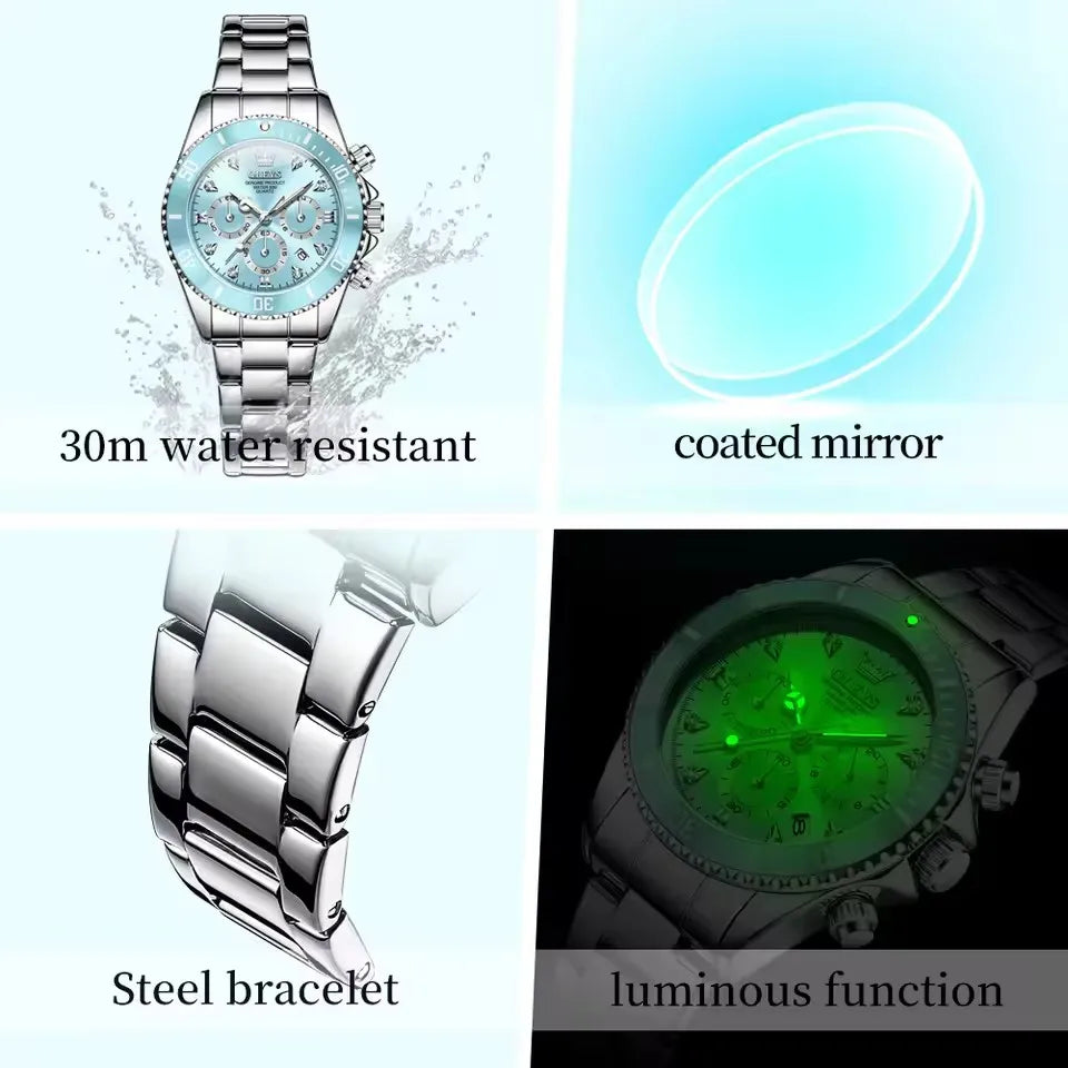 OLEVS 5632 Women's Luminous Quartz Watch — 35mm, Multi-Function, Date