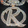 Factory Custom Fashion Jewelry 925 Sterling Silver Round&Baguette Cut VVS Moissanite Hip Hop Big Initial R 3D Letter Pendant