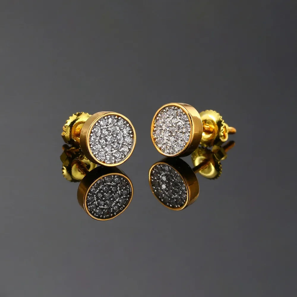 Rock Hip Hop Earrings for Men Iced Out AAA+ Shiny Cubic Zirconia Stone Screw Stud Earrings Hippie Homme Jewelry Male Gift