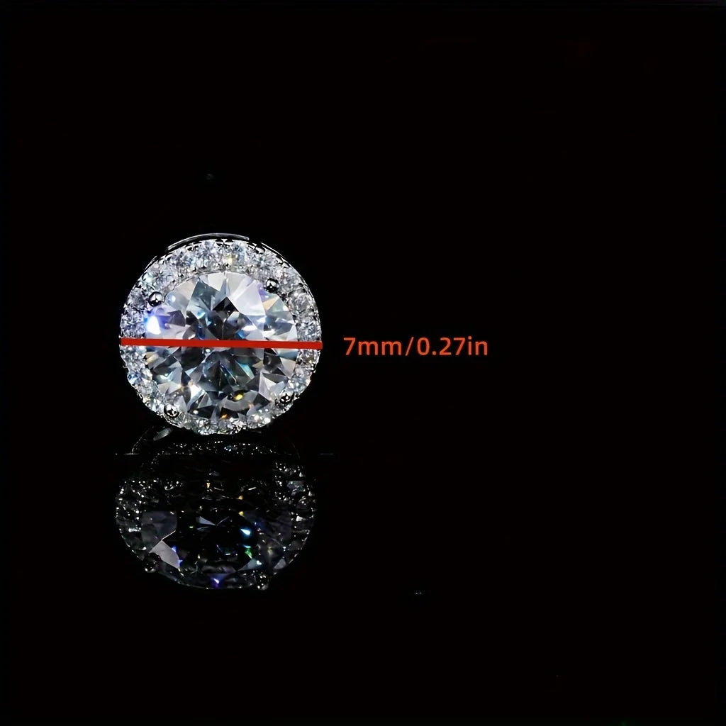 A Pair of 2-Carat ZIRCON Stud Earrings-Mature Style,ZIRCON Earrings,Suitable for Men and Women'S Natural Round