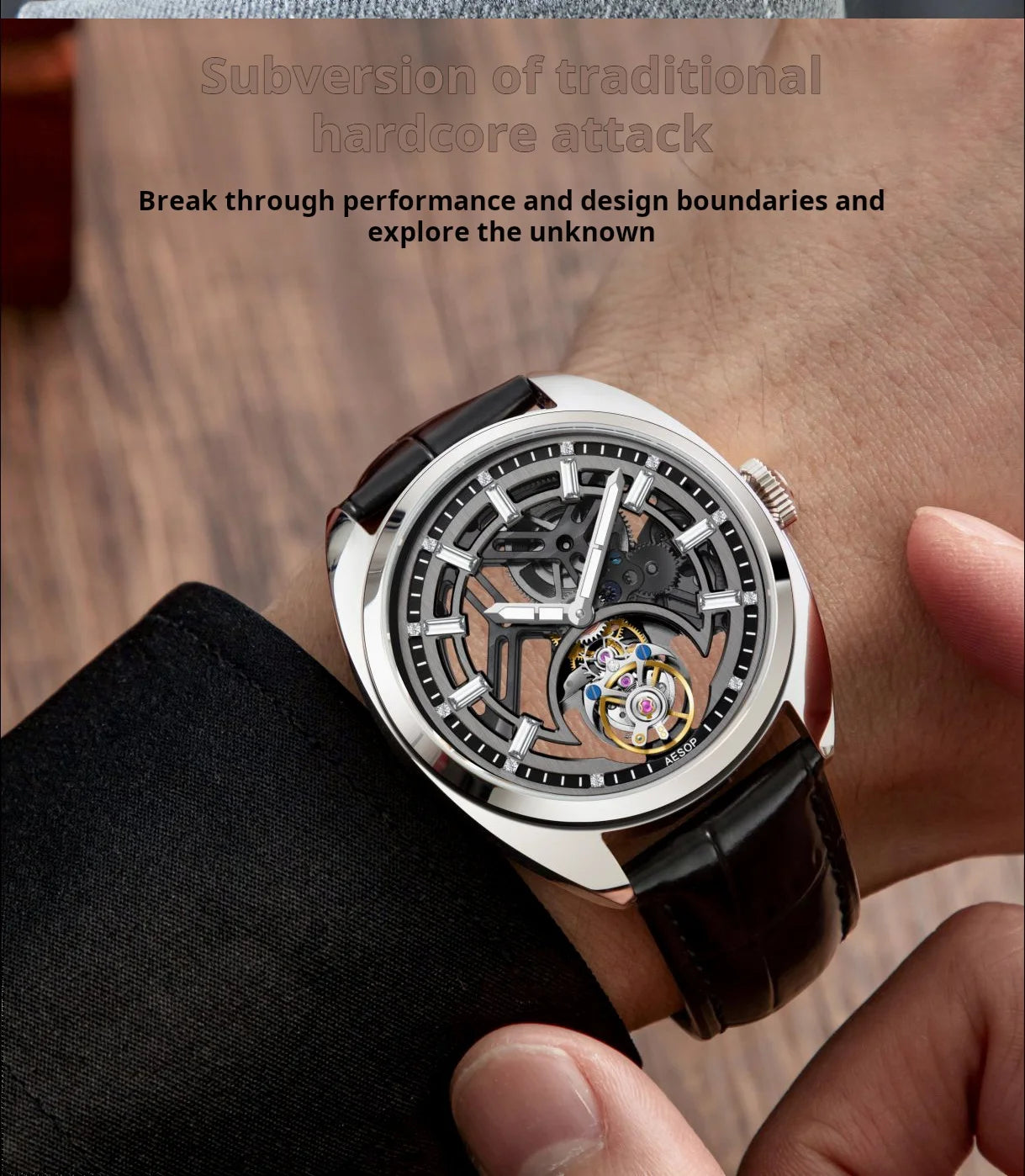 Skeleton Luminous Sapphire Tourbillon Watch — Round, 42mm, Leather