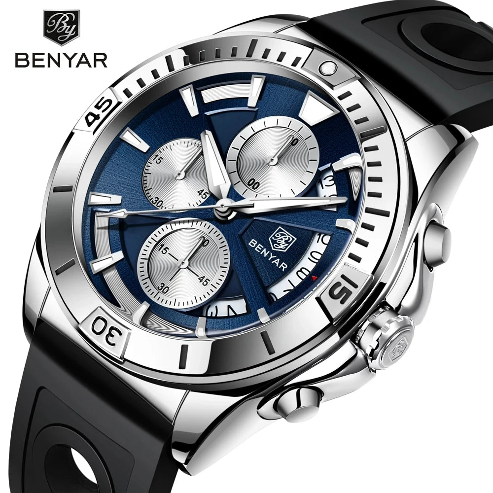 BENYAR 5180 Chronograph Quartz Watch — 43mm, Calendar, 3BAR