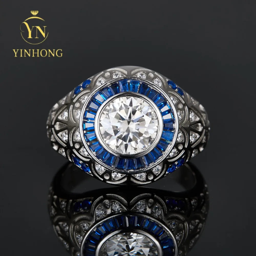 Unsix 3-Carat D-Color Round Moissanite Mens D Color Moissanite Trendy Men's Wedding Ring Geometric Shape Third Anniversary