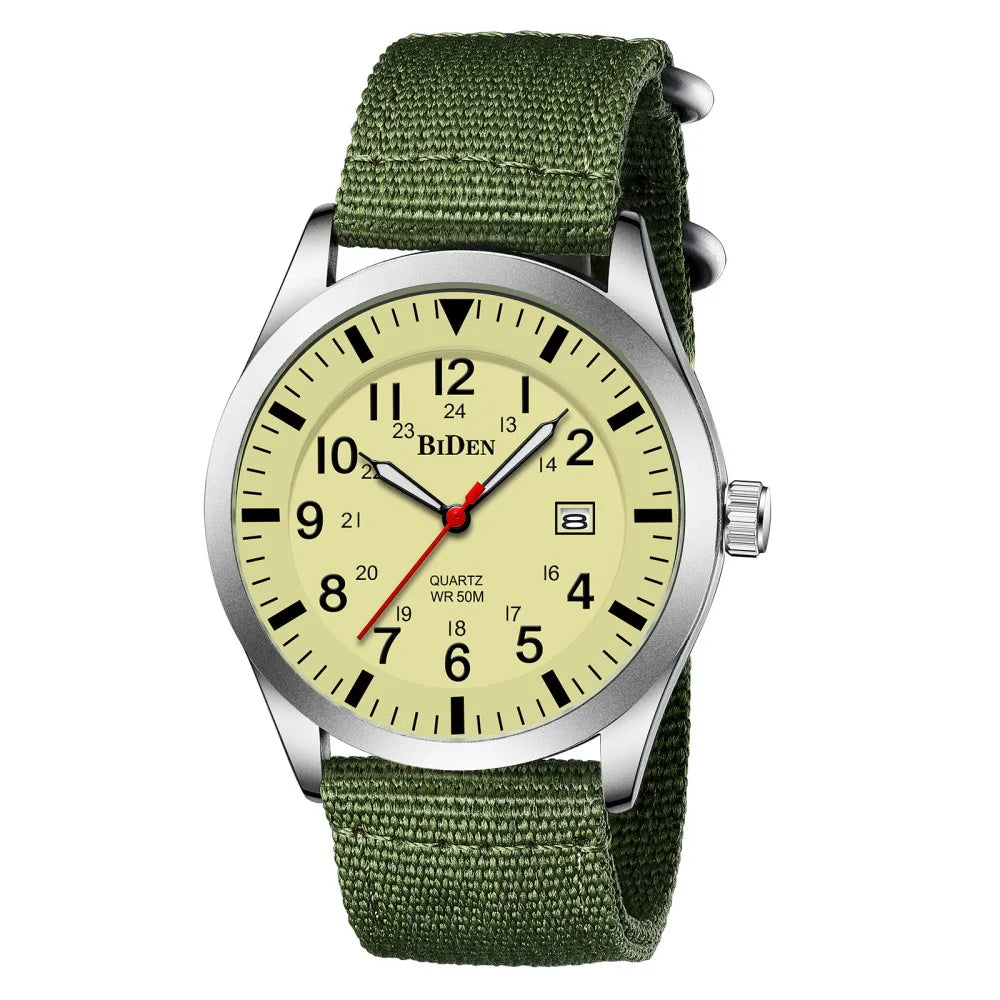 BIDEN 0321 NATO Nylon Quartz Watch — 42mm, 5BAR, Day/Date, Chronograph