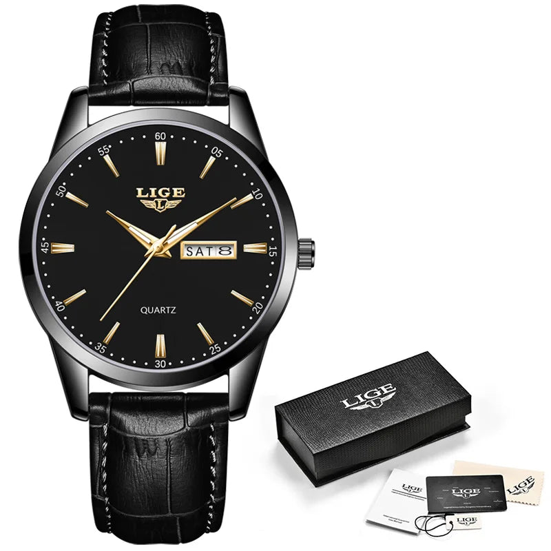 LIGE LG8970 Chronograph Quartz Watch — 39mm, Leather, 3BAR