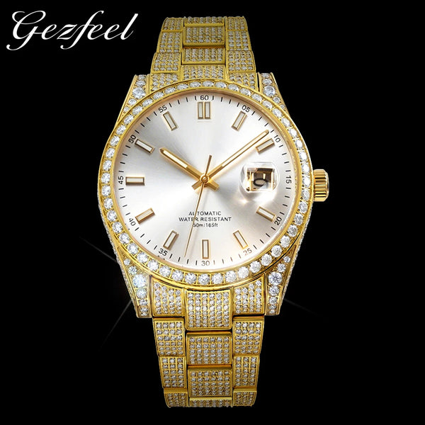 Premium Iced Out Moissanite Automatic Watch — 43mm, Sapphire, Day/Date