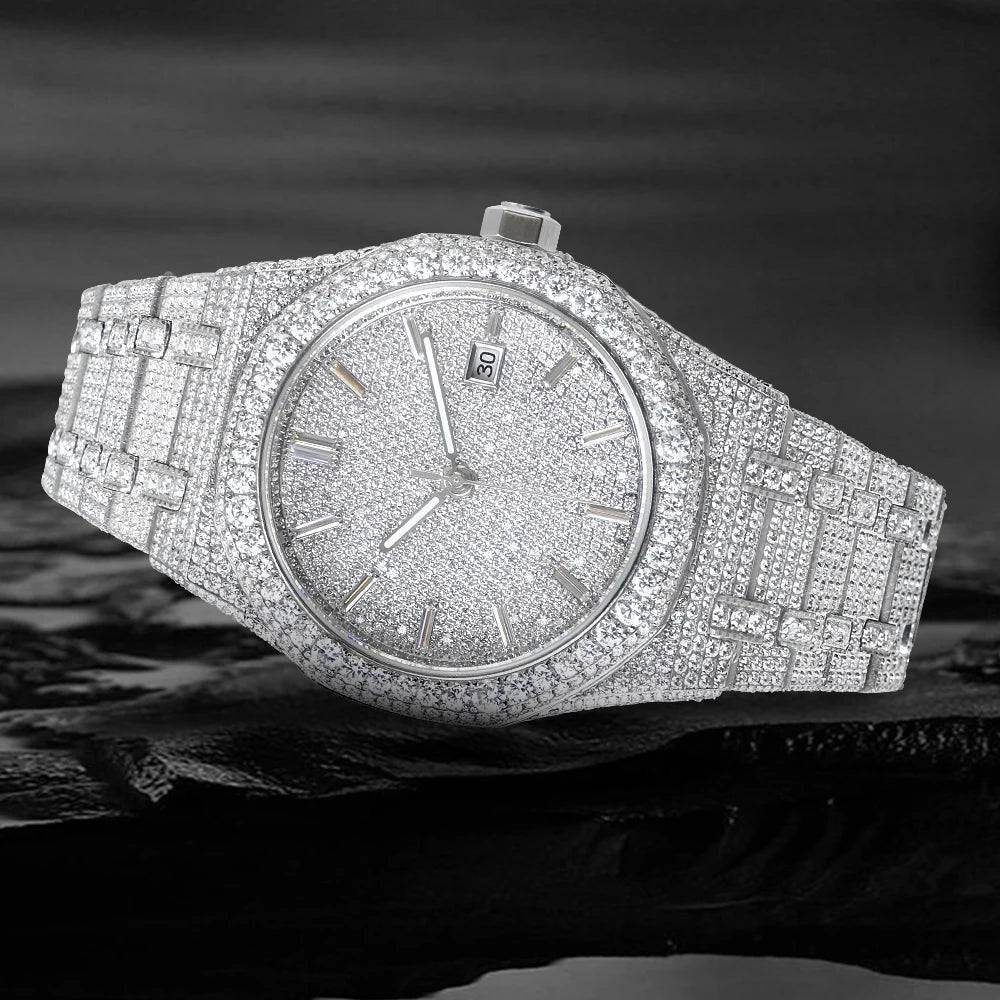 Hip Hop VVS1 Moissanite Automatic Watch — 42mm Round, Sapphire, Gift Box