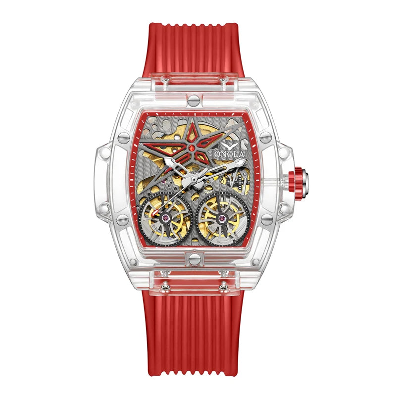 ONOLA 6828 Flying Wheels Tourbillon Automatic Watch — Rectangle, Sapphire