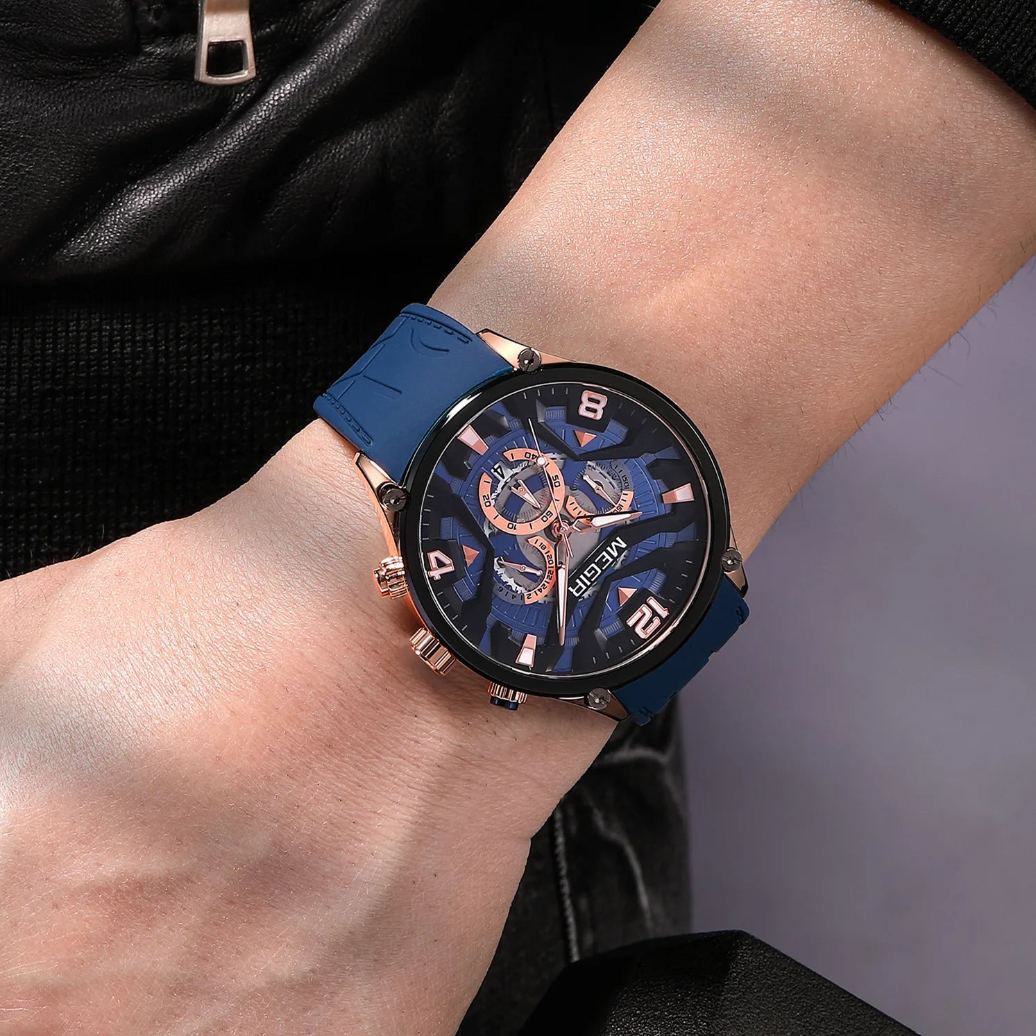 MEGIR 2222 Chronograph Silicone Watch — 43mm, Luminous, Day/Date