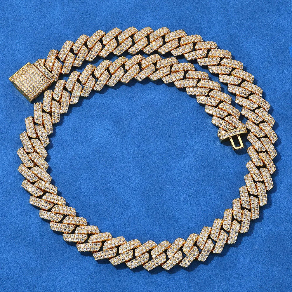Custom VVS Moissanite Iced Out Diamond 18K Gold 14Mm 925 Sterling Silver Cuban Link Chain Necklace