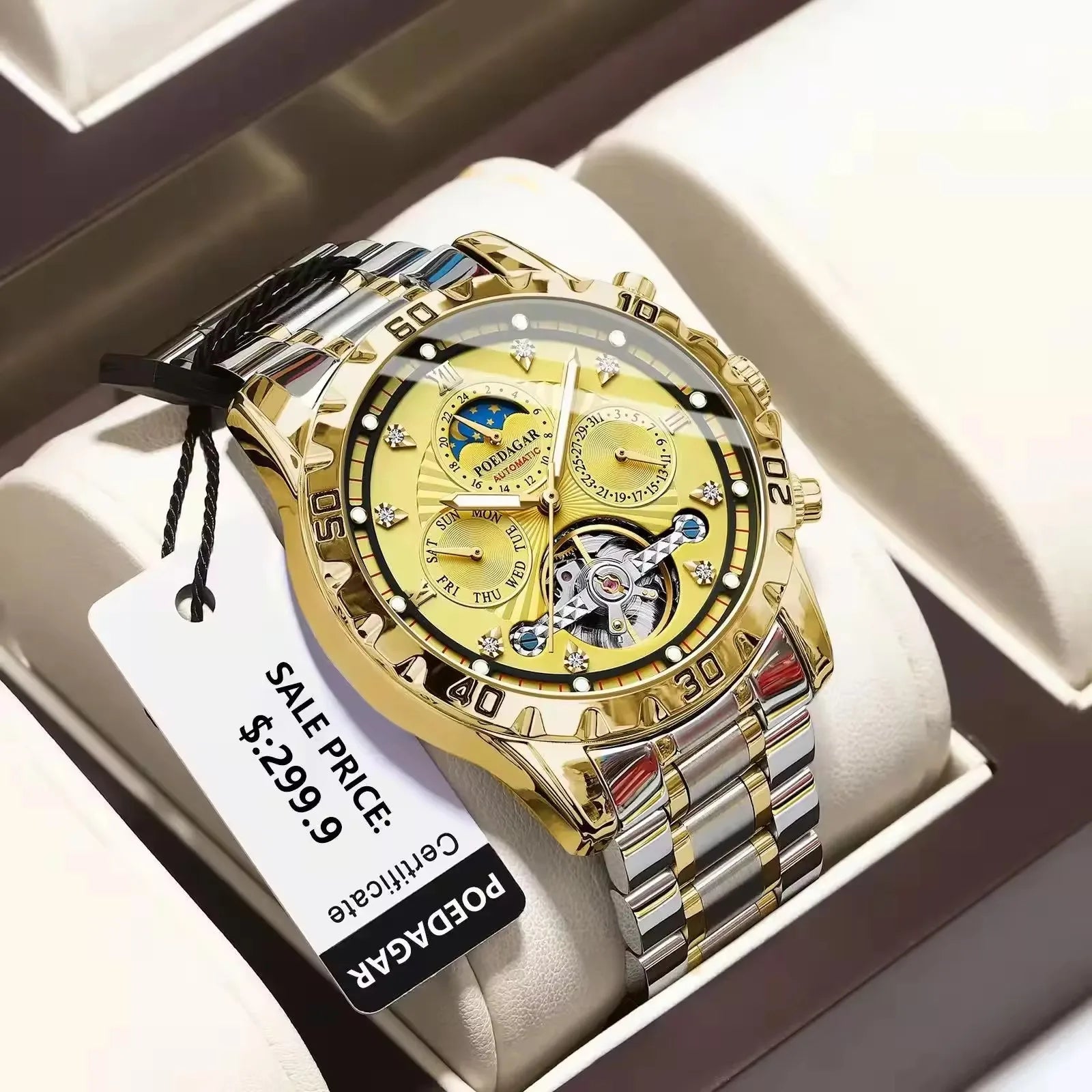 POEDAGAR 1412 Automatic Business Watch — 43mm, Stainless, Luminous
