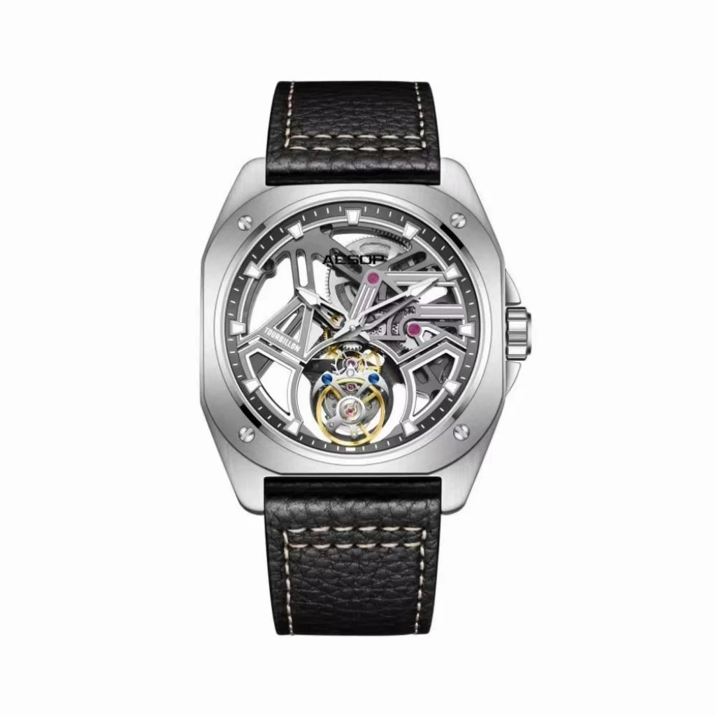 Luxury Hollow Skeleton Tourbillon Watch — 42.5mm, Sapphire Crystal, Leather