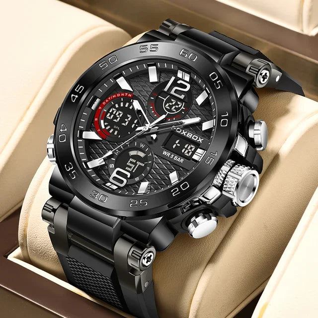 FB0033 Fashion LCD Double Display Wristwatch Luminous Sport Quartz Digital Watch Waterproof Men Clock Relogio Masculino
