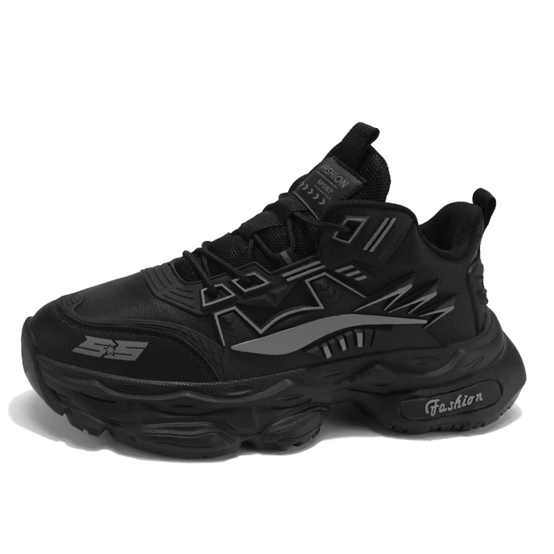 2025 Logo Custom Premium Synthetic Leather Breathable Mesh Chunky Sole Sneakers for Men Geometric Pattern Fashion Athletic Shoes