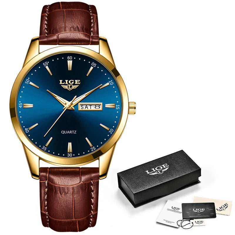 LIGE LG8970 Sample Calendar Chronograph Watch Fashion Men Wristwatches Charm Leather Strap Luxury Quartz Watches Montres Homme