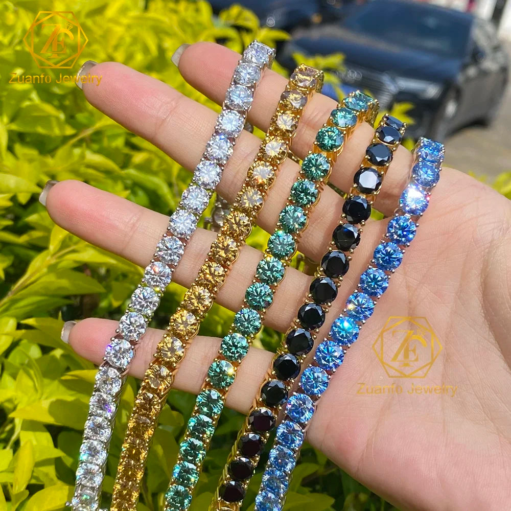 2026 Customizable 925 Sterling Silver Tennis Bracelet Blue-Pink-Yellow-Black-Blue-Green Moissanite Jewelry Gold Plated Gift