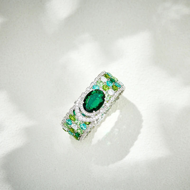 Exaggerated Large Jewelry Emerald Colored Bracelet Made of Brass Material Suitable for Both Men and Women As a Couple Gift